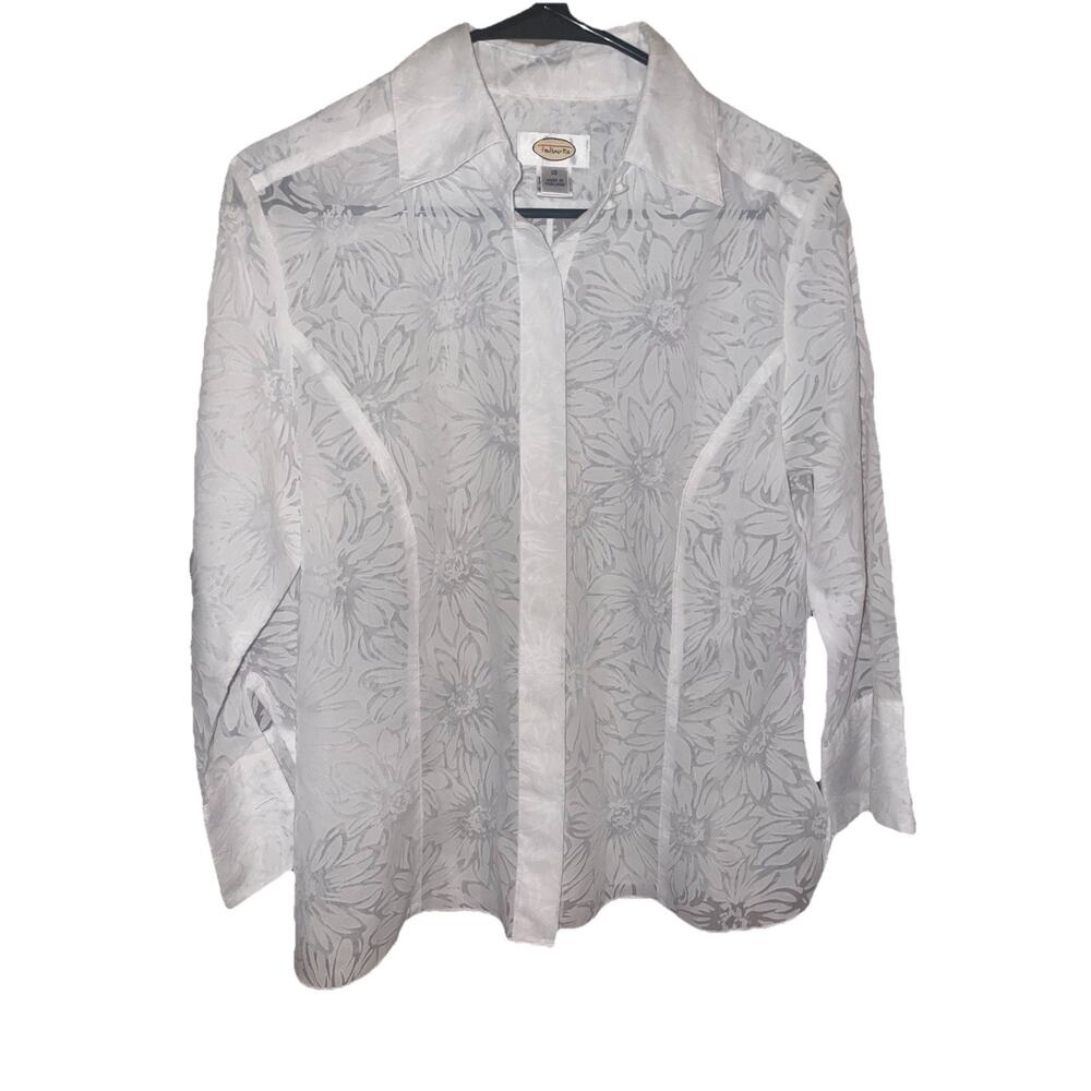 Vintage Talbots Women’s Sheer Floral Lace Button Down Blouse Sz 10 Beautiful